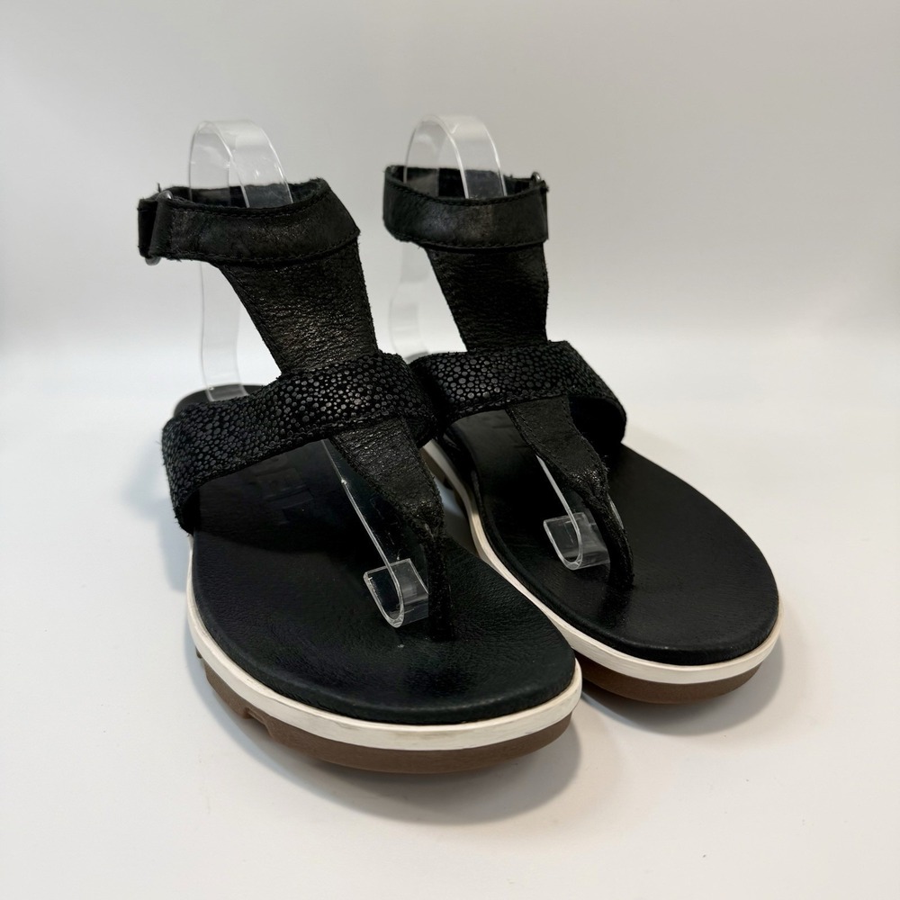 Sorel "Torpeda" Ankle Strap Black Leather Thong Sandal - Women's Size 8.5